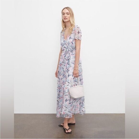 Club Monaco NWT Sheer Print Short Sleeve Wrap Maxi Dress Size 2 - Picture 3 of 11